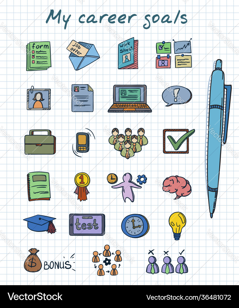 Sketch colored career development elements set Vector Image