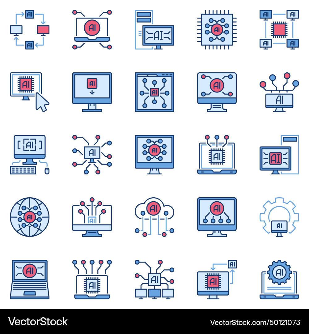 Artificial intelligence computer colored icons Artificial intelligence computer colored icons vector image