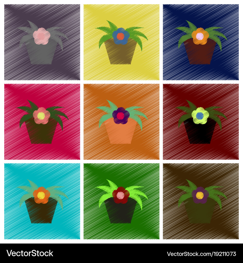 Assembly flat shading style icons flower in pot Vector Image