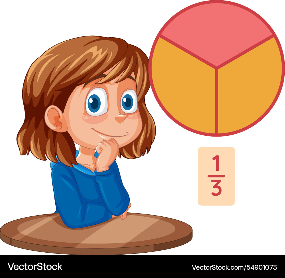 Child learning fractions with colorful pie chart Child learning fractions with colorful pie chart vector image