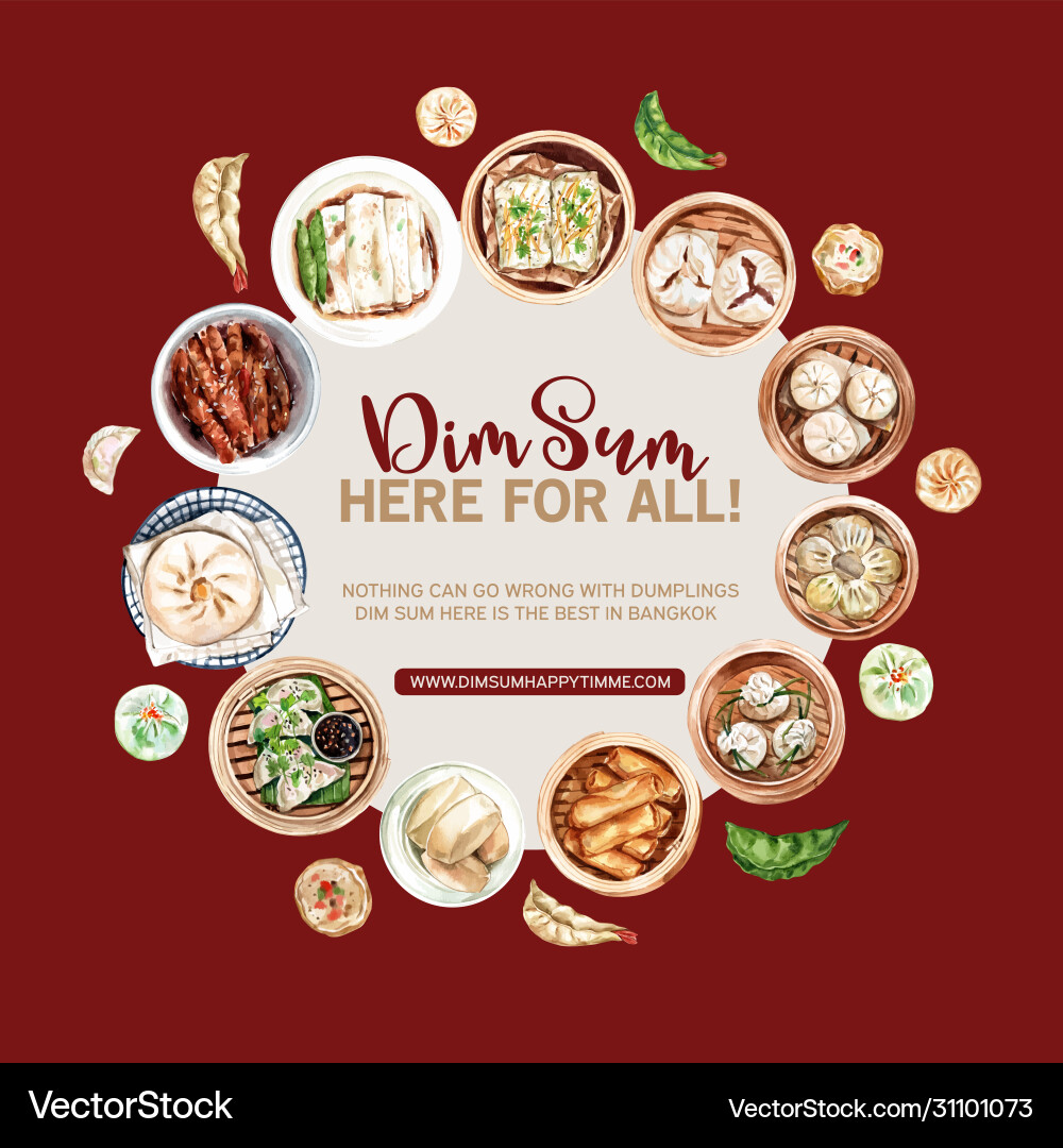 Dim sum wreath design with steamed bun spring vector image