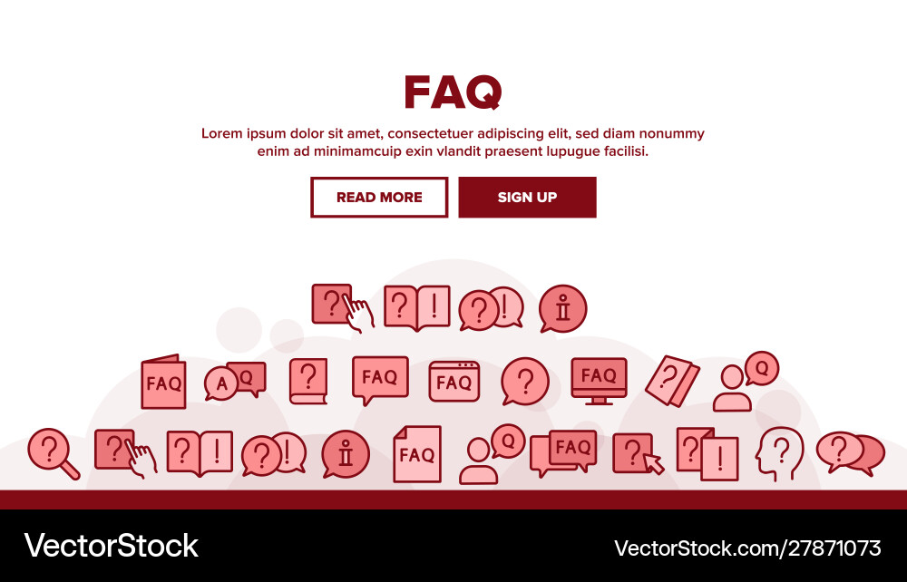 Faq frequently asked questions landing header vector image
