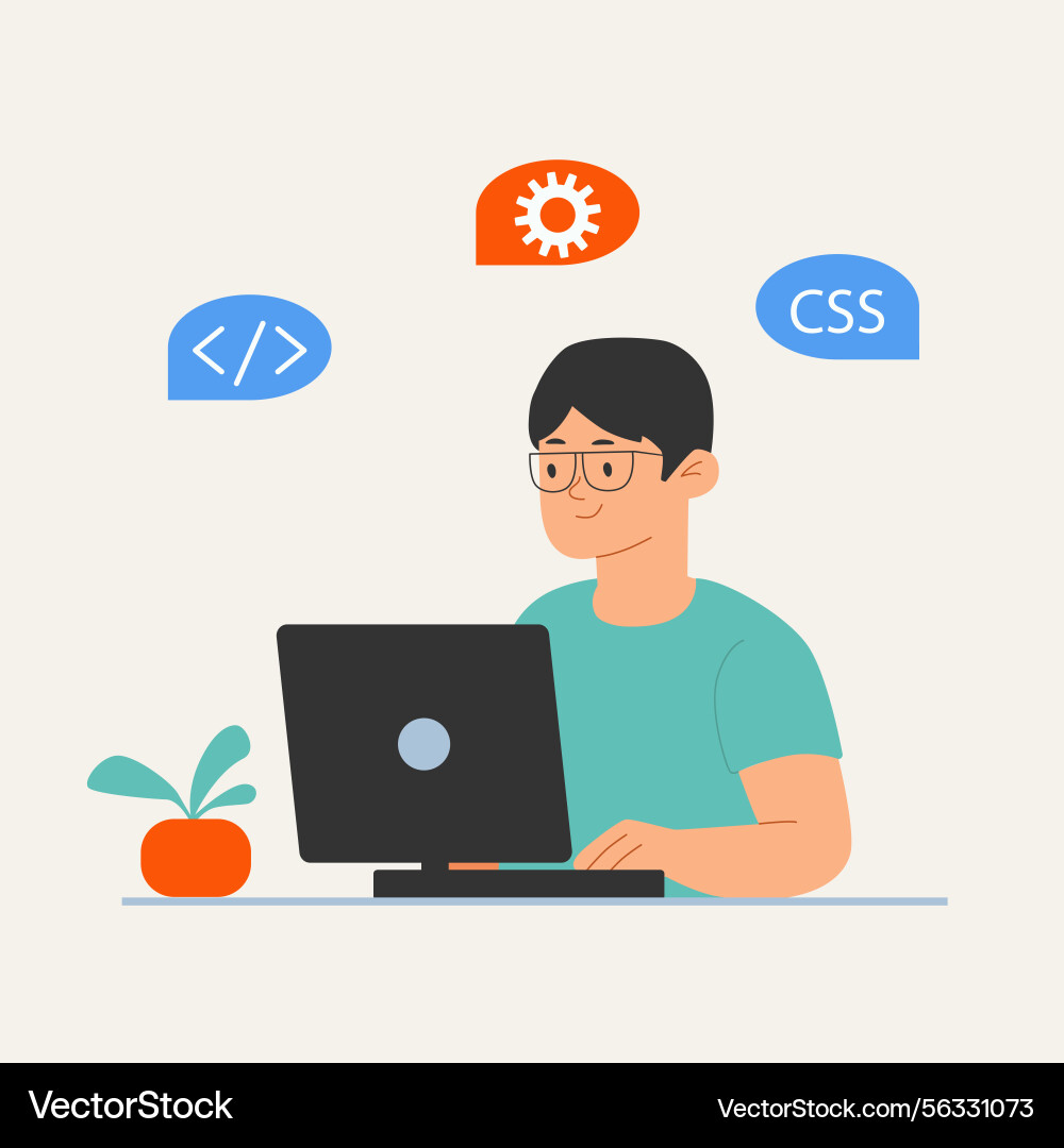 Flat of male programmer coding Flat of male programmer coding vector image