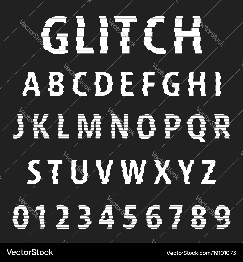 Set of letters and numbers glitch effect design vector image