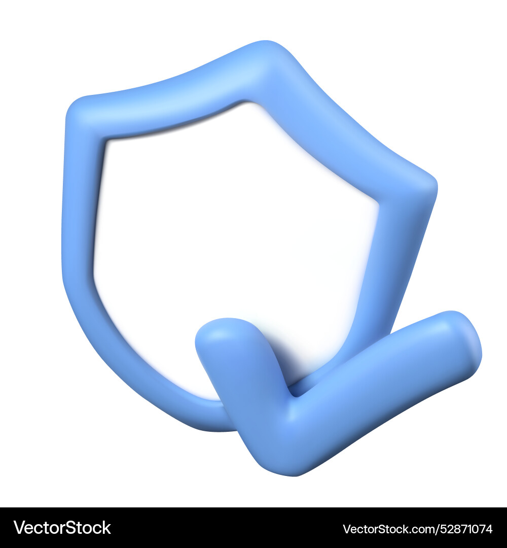 Blank 3d shield with tick in rotated position Blank 3d shield with tick in rotated position Vector Image