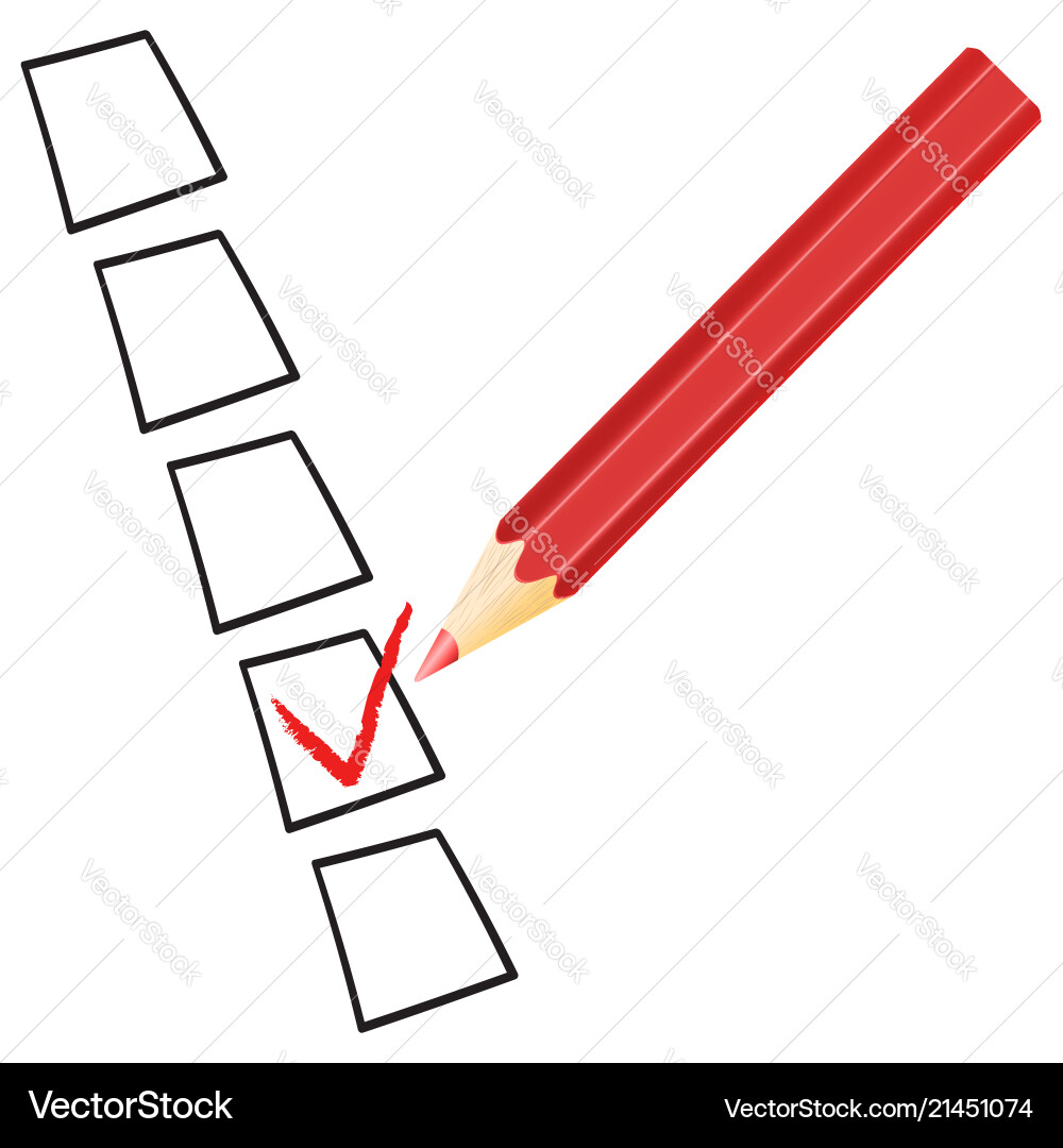 Check mark symbol and icon on red checklist vector image