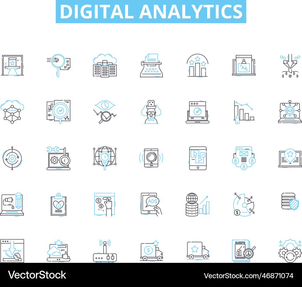 Digital analytics linear icons set metrics Digital analytics linear icons set metrics vector image