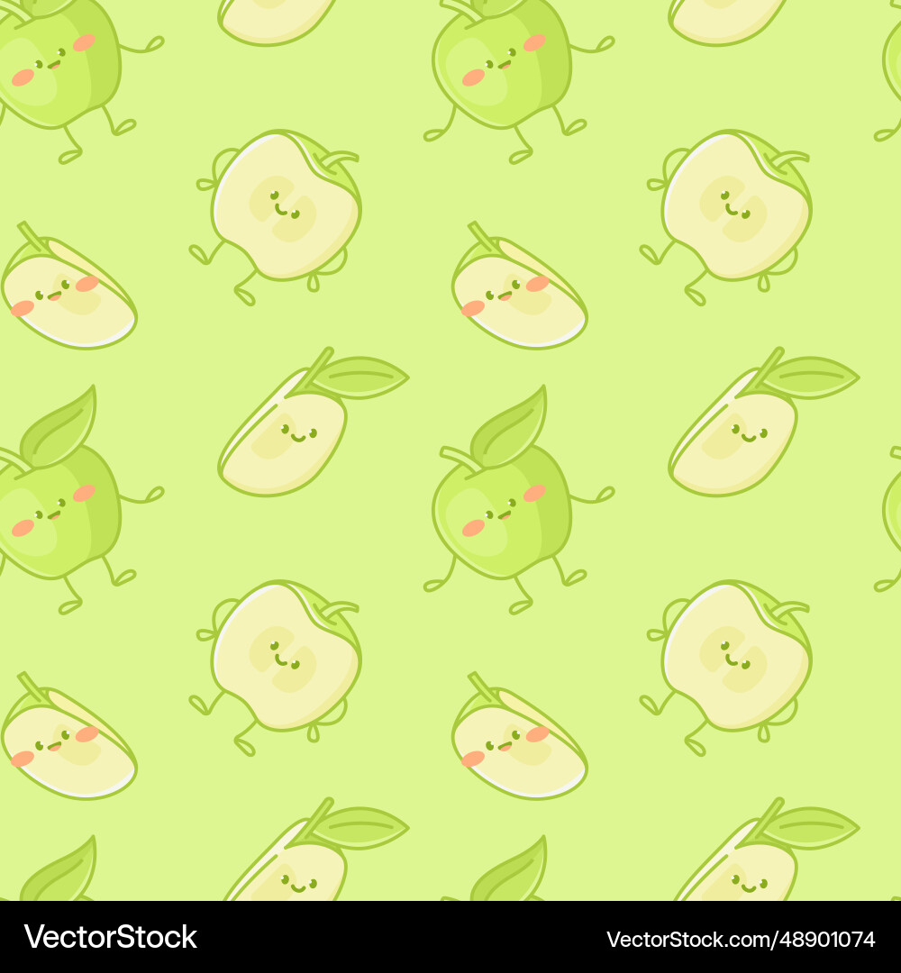 Green apple characters seamless pattern Vector Image