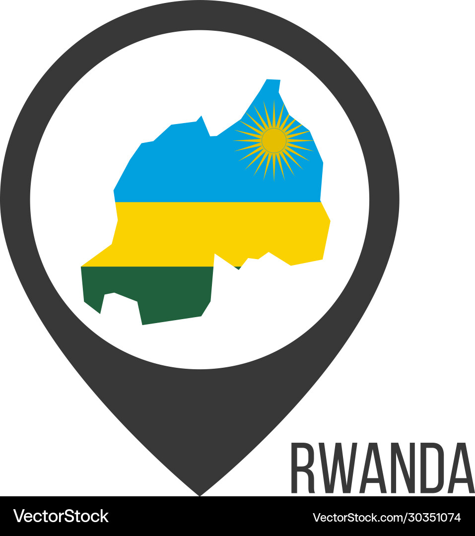 Map pointers with contry rwanda flag stock Map pointers with contry rwanda flag stock vector image