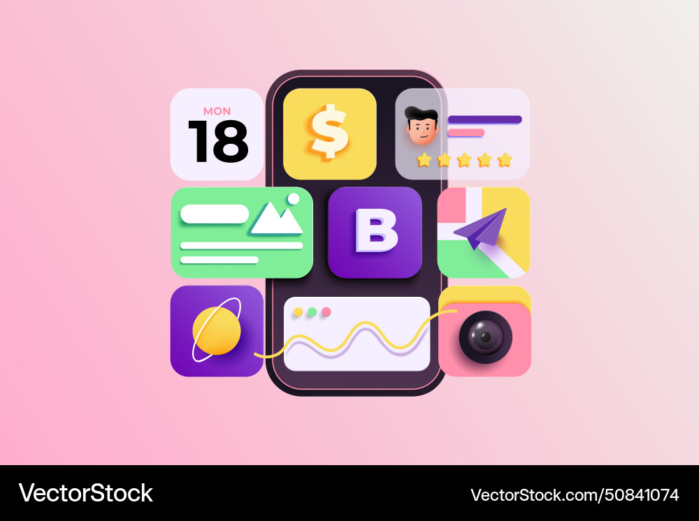 Modern 3d of app devs Modern 3d of app devs vector image