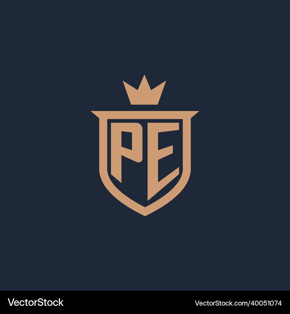 PE Monogram Initial Logo - Shield & Crown Vector Image