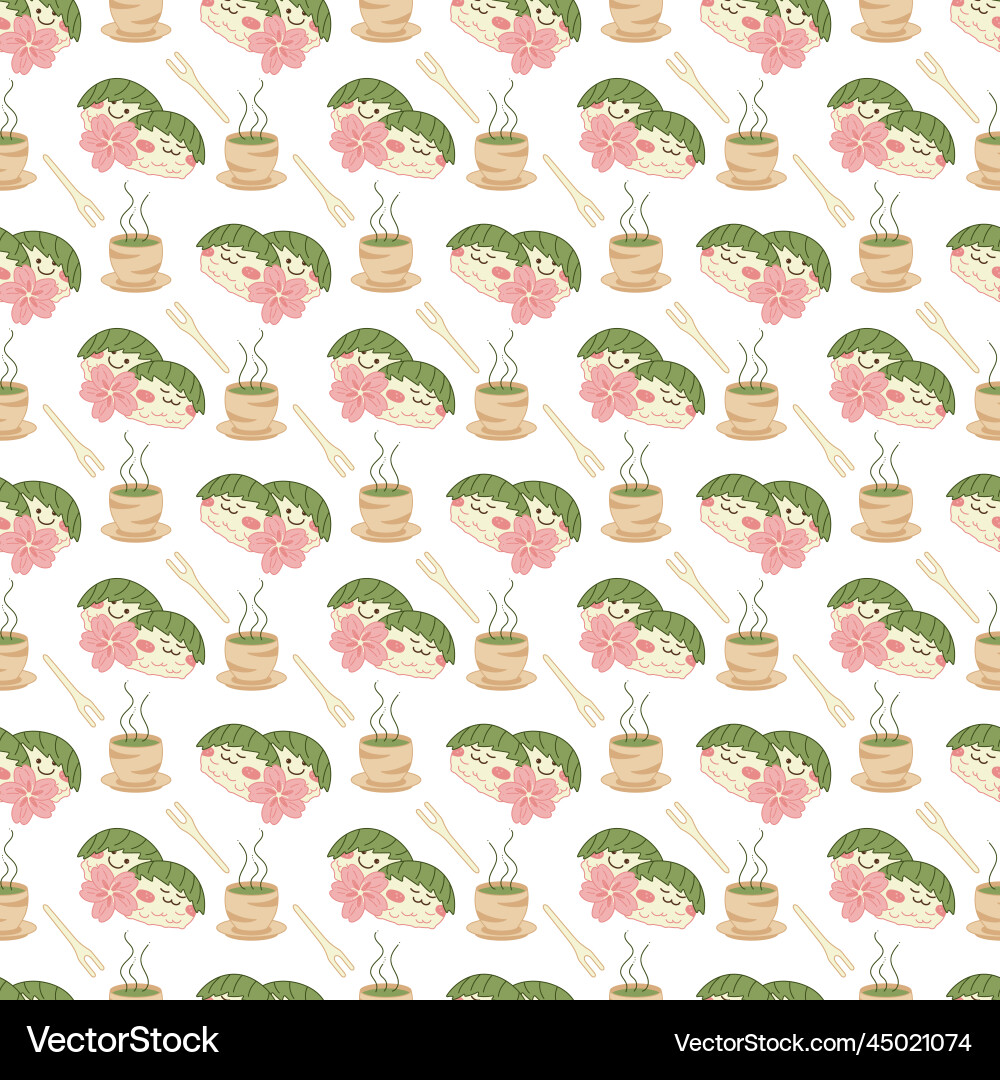 Sakura mochi pattern seamless with two vector image