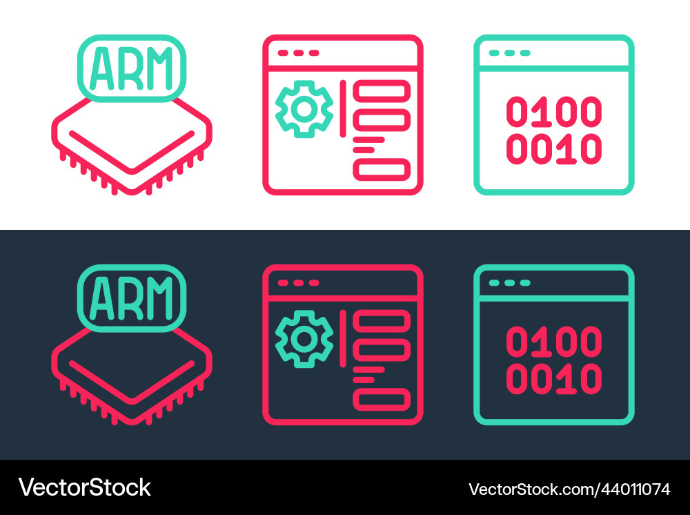 Set line binary code processor and browser Set line binary code processor and browser vector image
