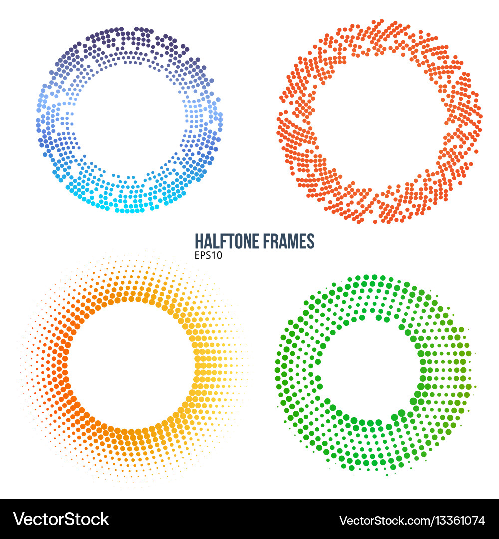 Set of halftone color circle frames design Vector Image