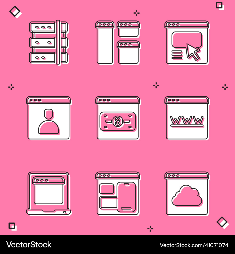 Set server browser window ui or ux design Set server browser window ui or ux design vector image