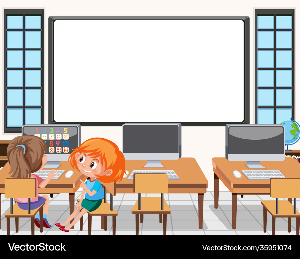 Young student using computer in classroom vector image