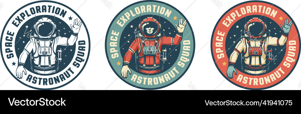 Astronaut in spacesuit - space retro badge Astronaut in spacesuit - space retro badge vector image