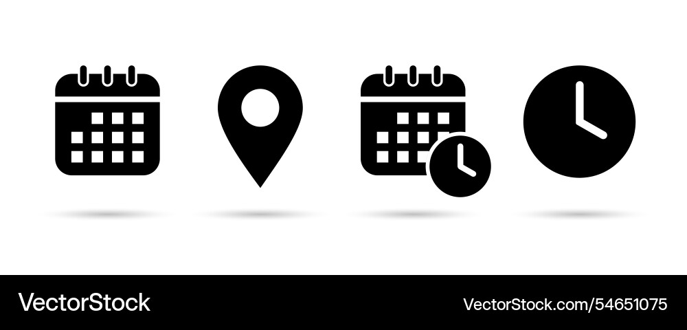 Calendar schedule date location and time icon set Calendar schedule date location and time icon set vector image