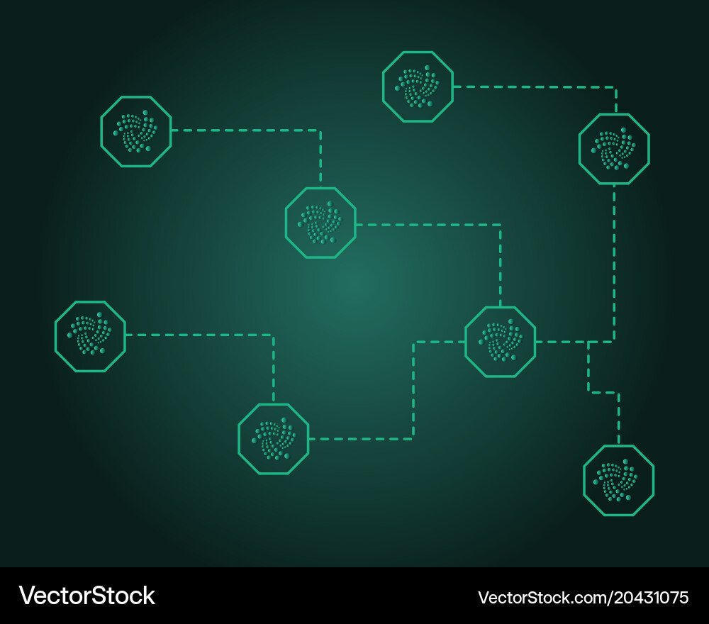 Cryptocurrency iota blockchain on green background Vector Image