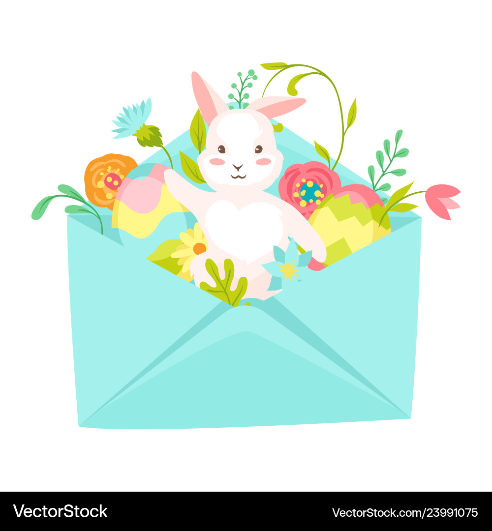 Easter Bunny in Envelope Greeting Card vector image