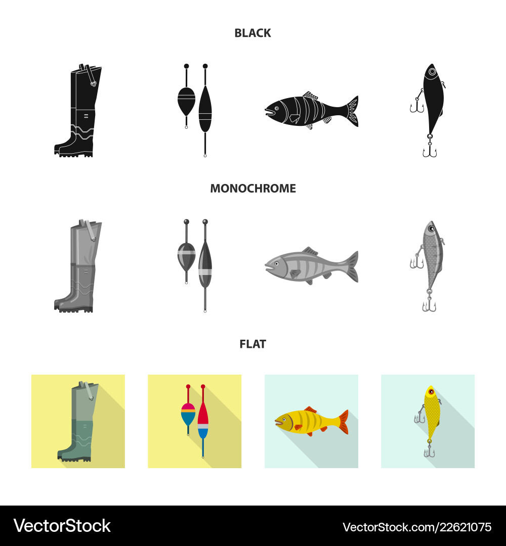 Isoliertes Objekt von Fisch und Angelschild-Set Isoliertes Objekt von Fisch und Angelschild-Set vektorbild