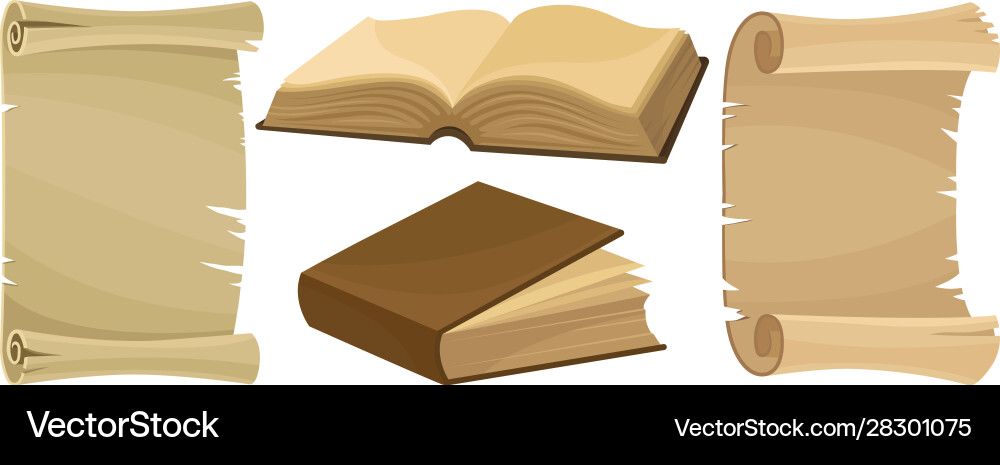 Old paper scrolls and books science knowledge Old paper scrolls and books science knowledge vector image