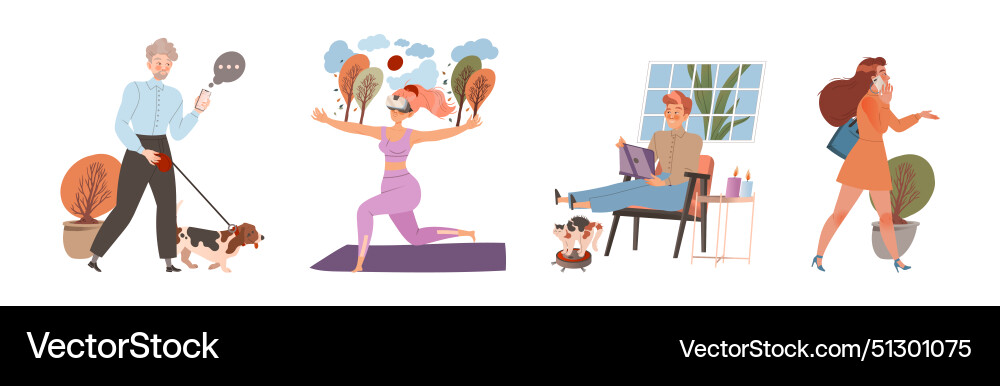 People character using different gadget and mobile Vector Image