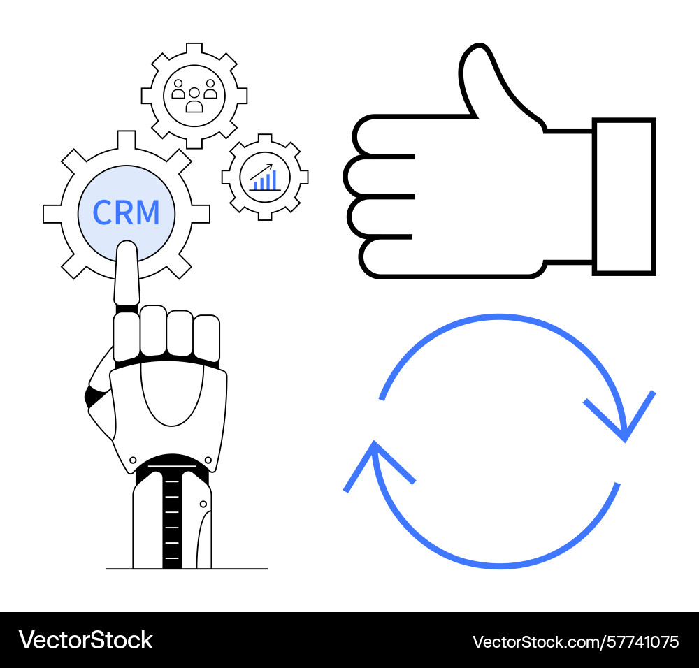 Robotic hand interacting with crm interface vector image