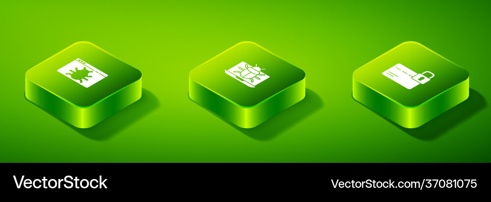 Set isometric system bug on monitor credit card Set isometric system bug on monitor credit card vector image