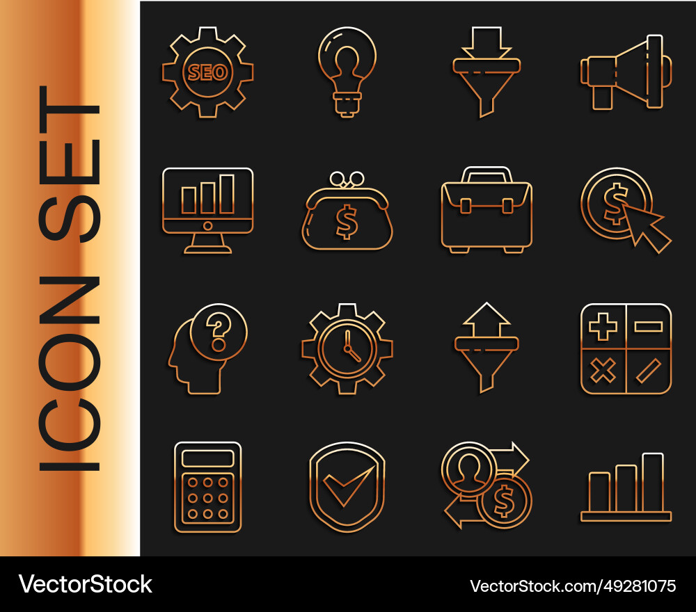 Set line pie chart infographic calculator cursor Set line pie chart infographic calculator cursor vector image