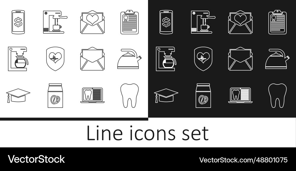 Set line tooth kettle with handle envelope Set line tooth kettle with handle envelope vector image