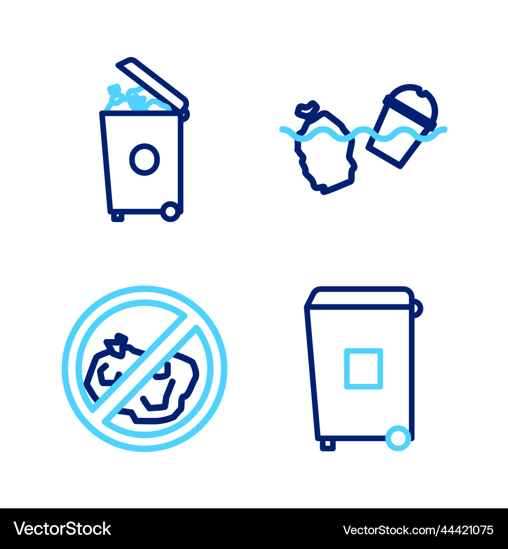 Set line trash can no problem pollution Set line trash can no problem pollution Vector Image