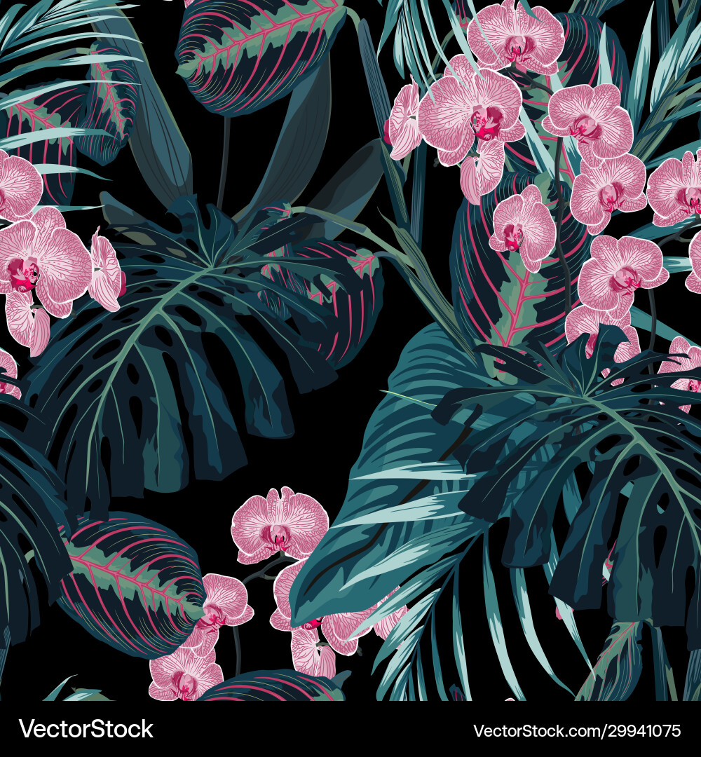 Tropical Leaf & Orchid Pattern vector image