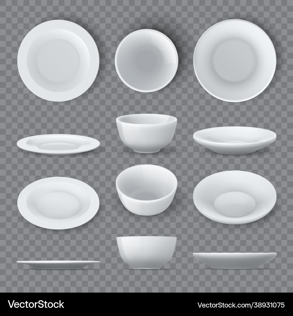 White Ceramic Dinner Plates & Bowl Set vector image