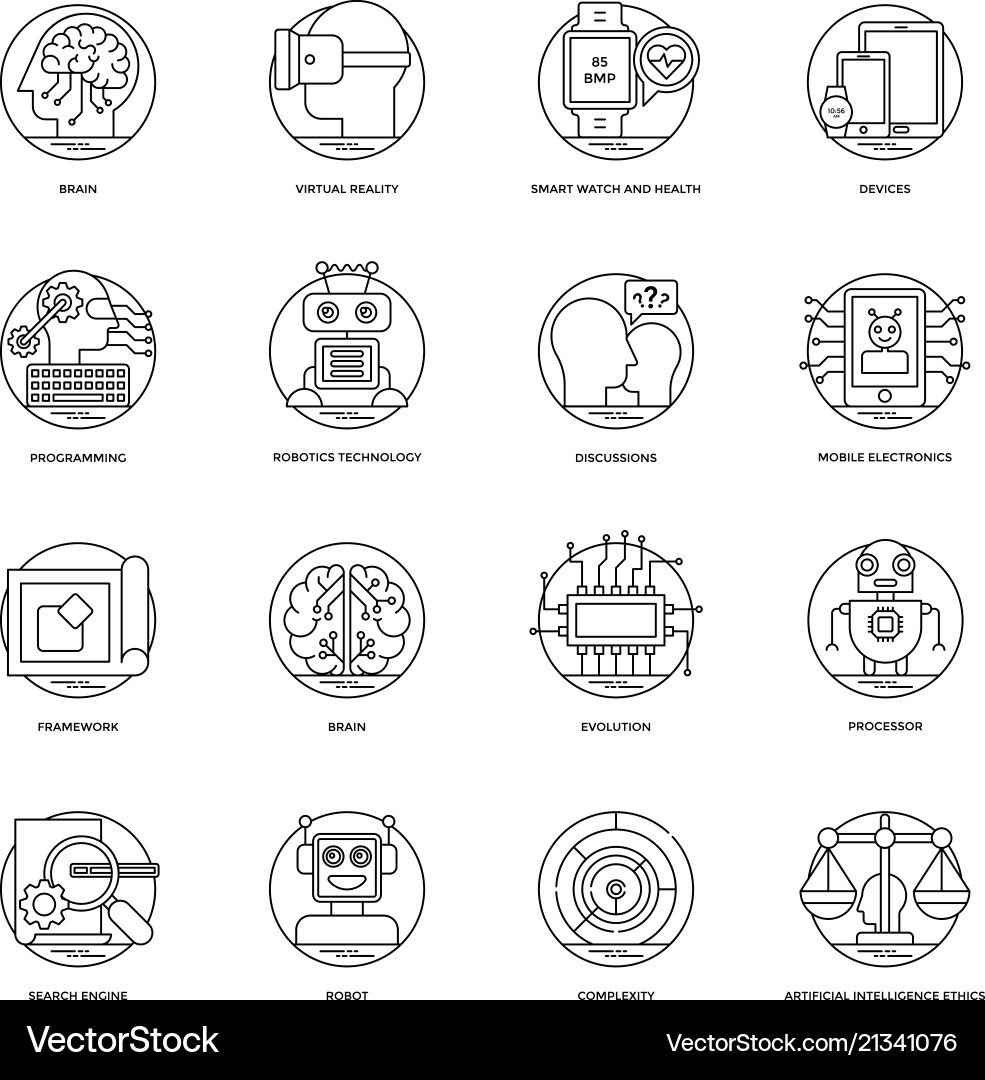 AI Line Icons - Smart Devices & Robotics vector image