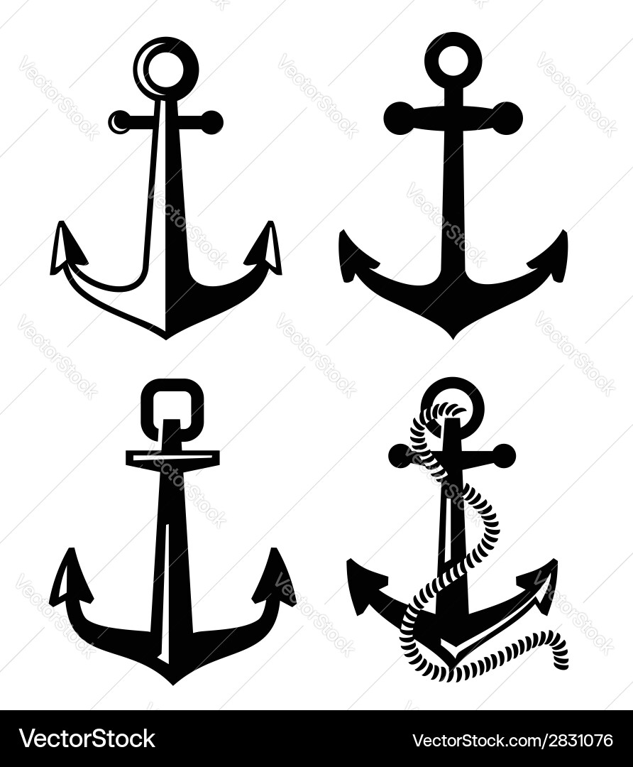 Black Anchor Icon Set Vector Image