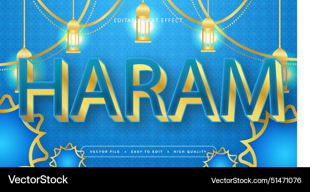 Blue and gold haram 3d editable text effect Blue and gold haram 3d editable text effect vector image
