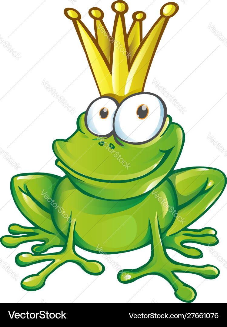 Cute frog prince cartoon character mascot vector image