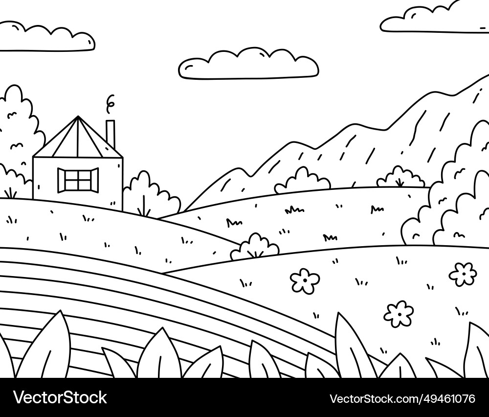Cute kids coloring page with landscape Cute kids coloring page with landscape vector image