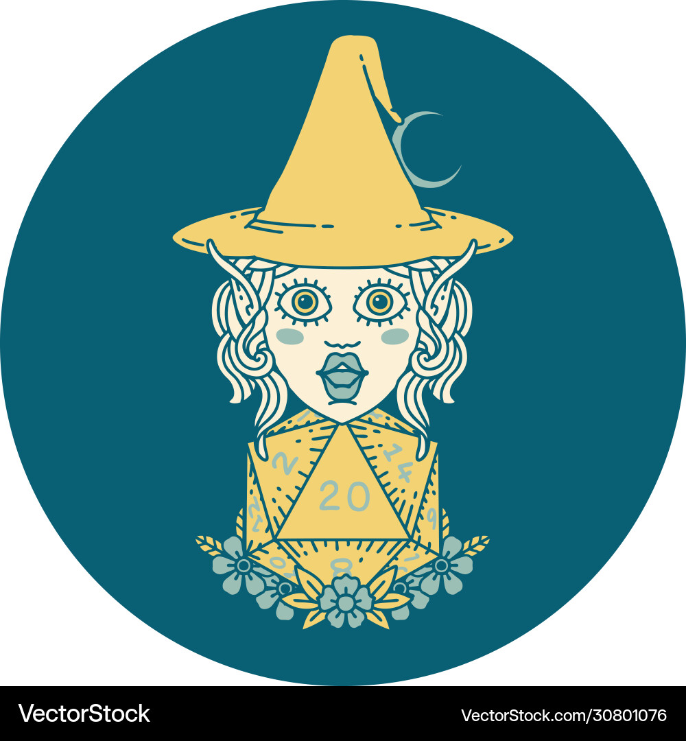 Elf mage character with natural twenty dice roll vector image