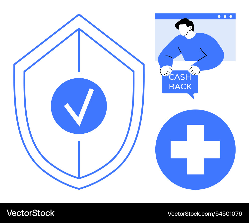Security and cashback concept with shield cross Vector Image