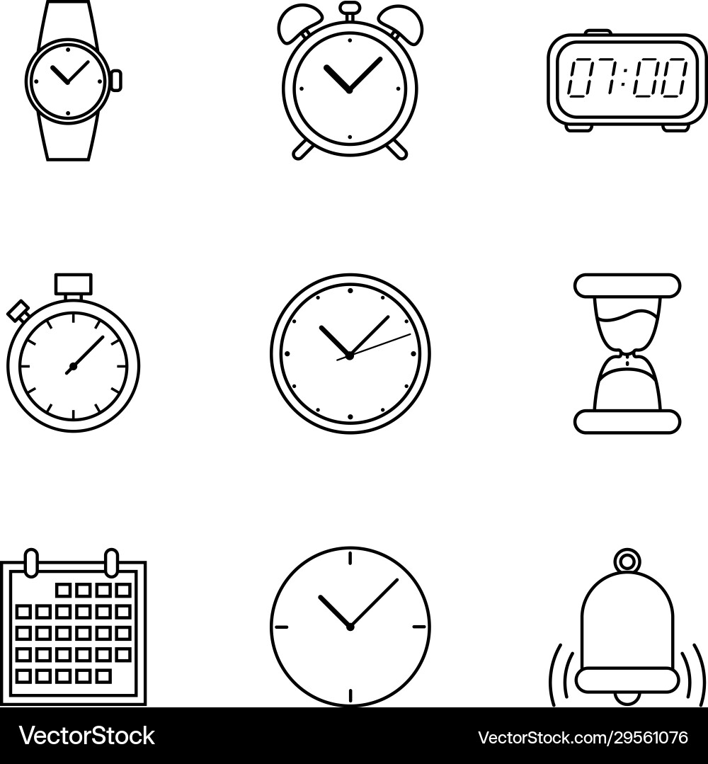 Set outline time and schedule icons Set outline time and schedule icons vector image