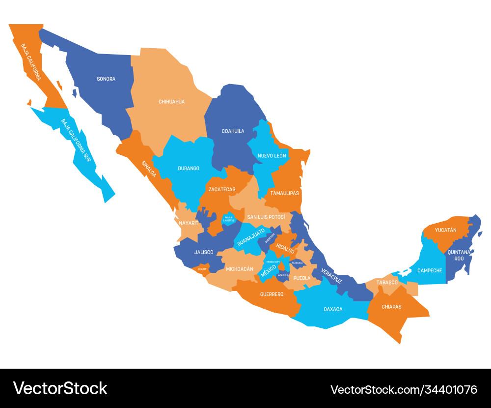 States mexico map Royalty Free Vector Image - VectorStock for Free Printable Map Of Mexico With States