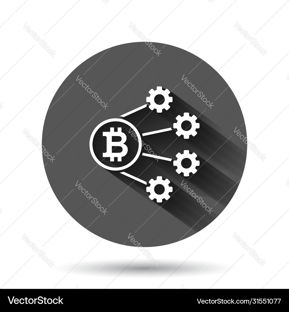Bitcoin icon in flat style blockchain on black Bitcoin icon in flat style blockchain on black vector image