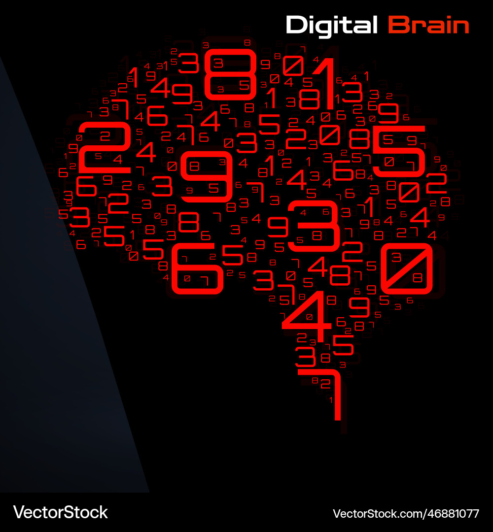 Digital brain with numbers artificial vector image