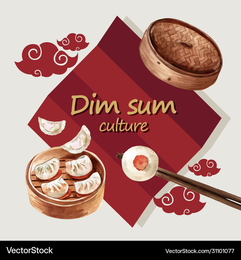 Dim sum wreath design with dumpling tofu vector image