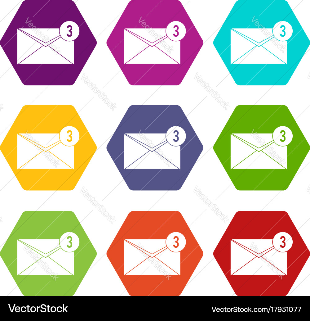 Envelope with three messages icon set color vector image