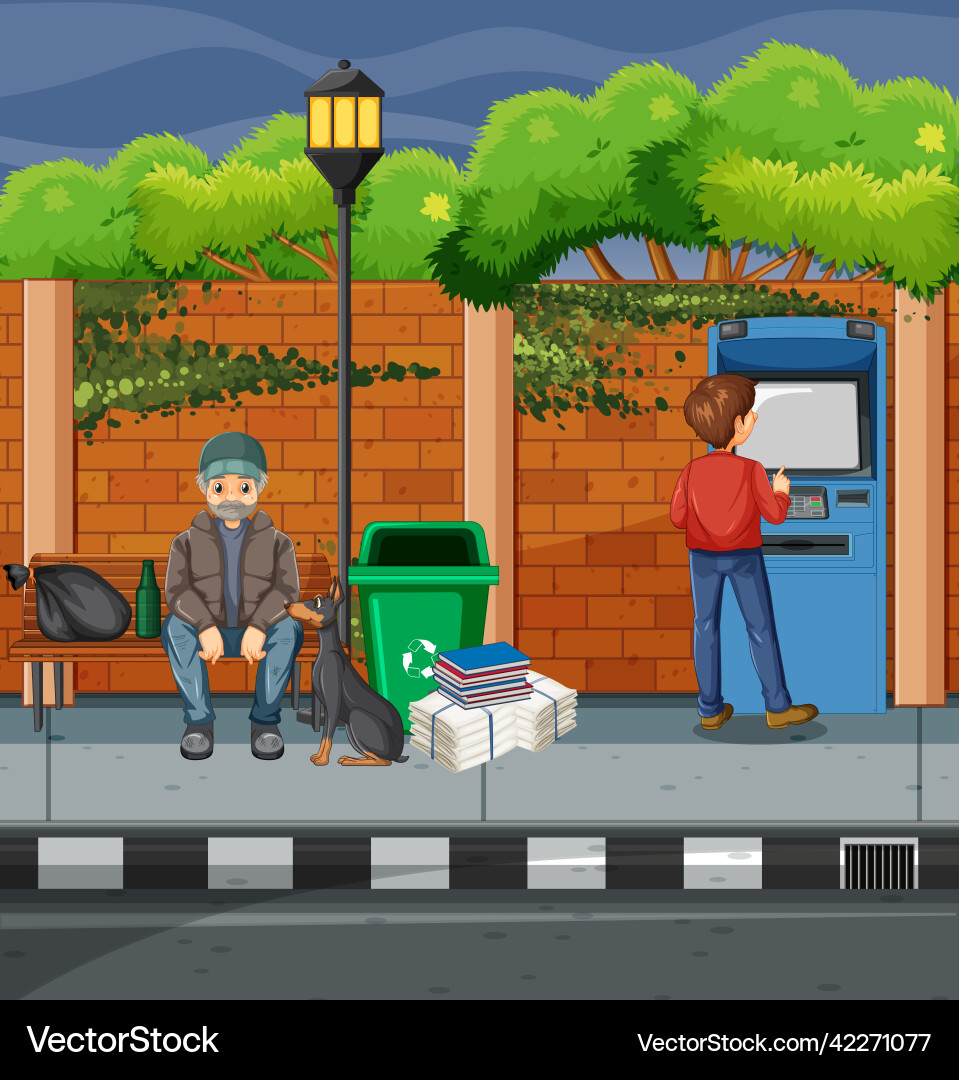 Homeless people in the city – Royalty-Free Vector | VectorStock, image size:959x1080