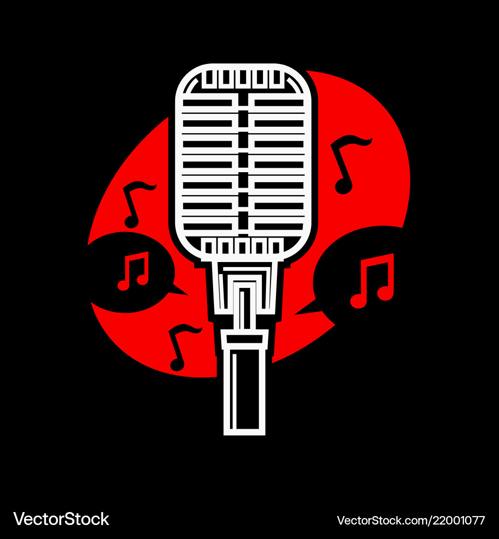 Karaoke-Singmikrofon mic mit Noten isoliert Karaoke-Singmikrofon mic mit Noten isoliert vektorbild