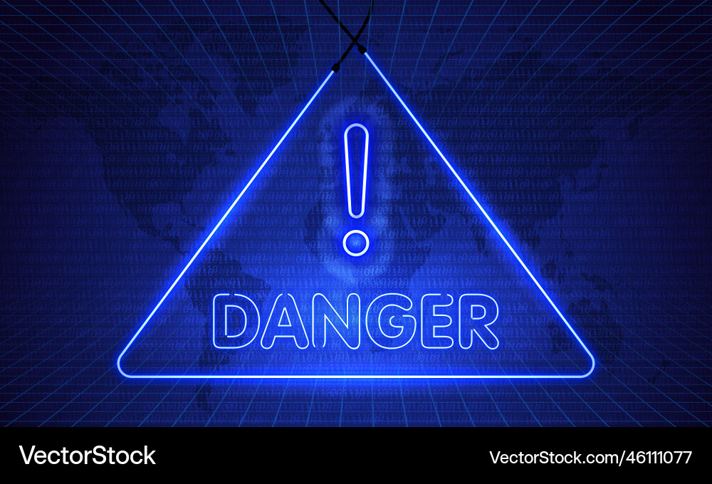 Neon word danger symbol on map dark blue Neon word danger symbol on map dark blue vector image